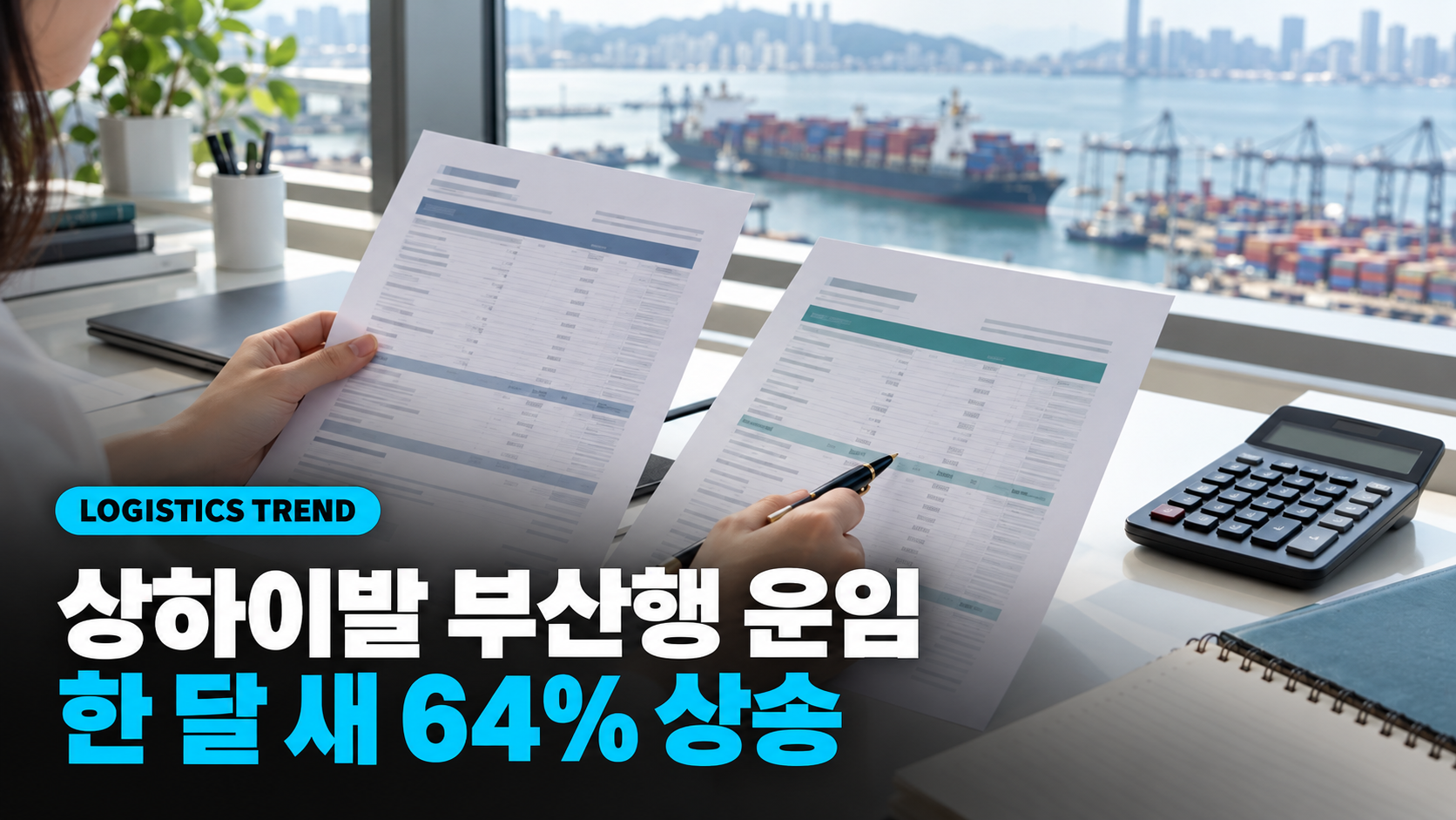 상하이발 부산행 운임 한 달 새 64% 상승, 4년 만에 TEU당 300달러대