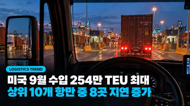 미국 9월 수입 254만TEU 역대 최대, 상위 10개 항만 중 8곳 지연 증가
